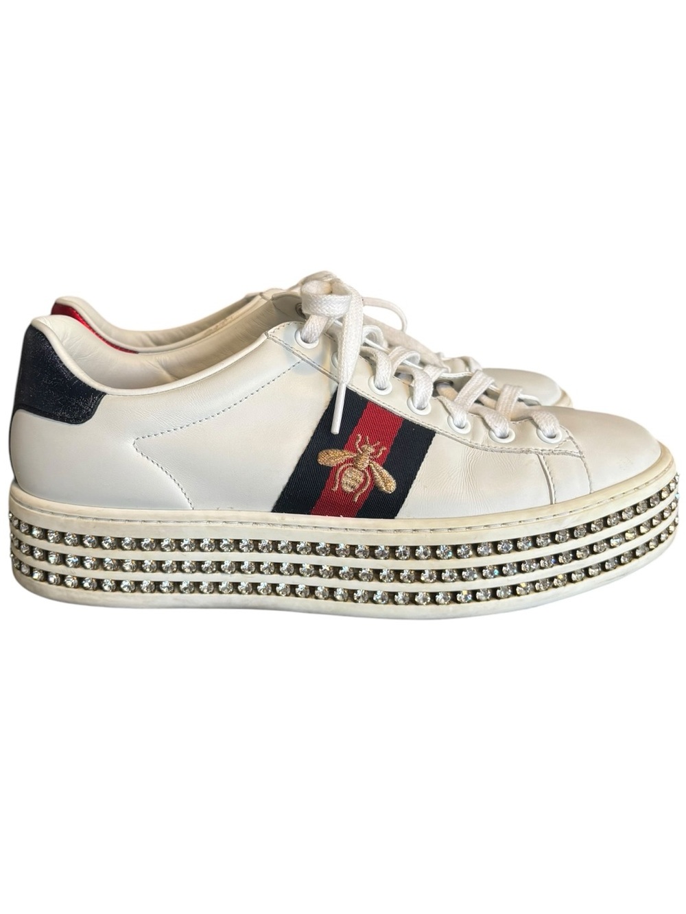 Gucci Ace Bee Platform Crystal Sneakers - Picture 7 of 10